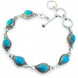 Chrysocolla Solid 925 Sterling Silver Bracelet